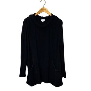 J. JILL Pure Jill Large Black Slub Cotton Gauze Cowl Neck Long Sleeve Tunic Top